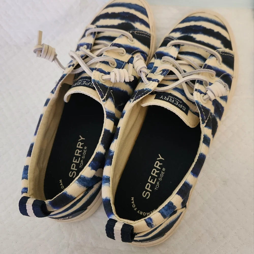 Sperry Pier Wave Women's Blue Cream White Boat Shoes, slip-ons - Picture 1 of 6